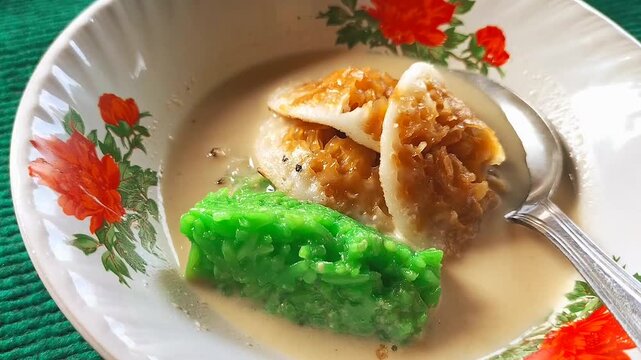 Special Serabi Ngampin from Ambarawa, Cental Java, Indonesia. Typical indonesian food with a sweet taste. Footage.
