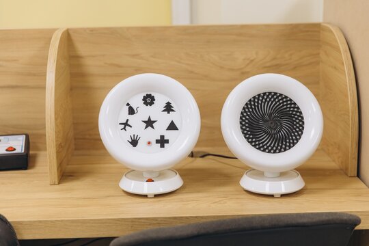 Two synoptophore devices in an ophthalmology clinic, providing vision therapy for amblyopia treatment