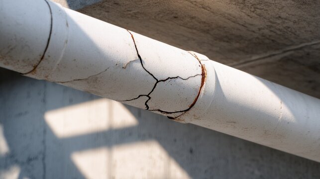 Cracked Plastic Pipe with Dirt and Scratches on Surface