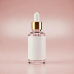 Naklejka premium Clear glass dropper bottle with white label on pink background