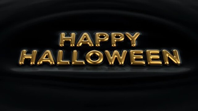 3D golden Happy Halloween text emerging from a dark rippling liquid surface
