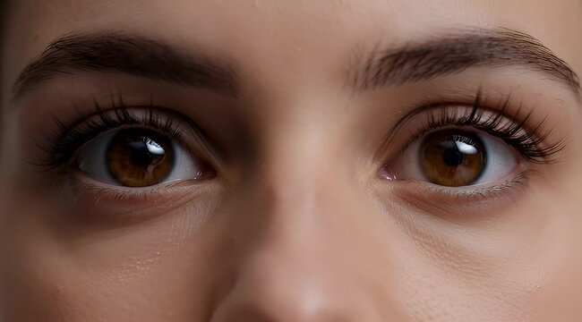 Close up of a woman's beautiful expressive brown eyes and eyebrows