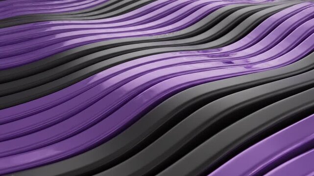 Abstract 3D Glossy Purple and Black Wavy Ribbons Motion Loop