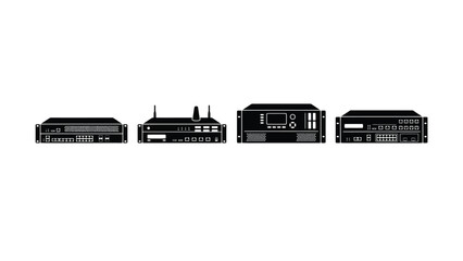 Network Router Devices on White Background
