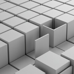 Obraz premium A sequence of identical white cubes features a single noticeable empty space, disrupting the regular visual flow and rhythmic repetition, order, flow, concept
