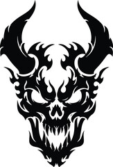 Fototapeta premium Tribal Demonic Skull Illustration with Horns 