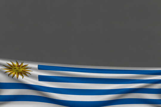 Patriotic Uruguayan flag waving gently with ample space for text, a symbol of national pride and cultural heritage for South American country
