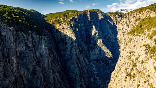 Panorama landscape of Tazı Kanyonu (aka Eagles Canyon, Tazi Canyon) and Bilgelik Vadisi (aka Wisdom Valley). Located in K&ouml;pr&uuml;l&uuml; Canyon National Park, Antalya, Turkey.Tazı Canyon is wonder of nature, l