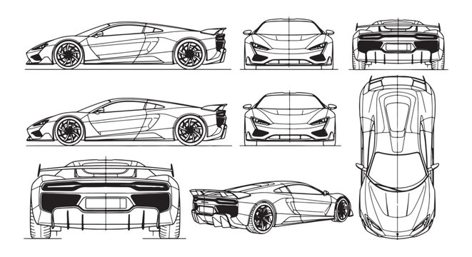 Automotive Blueprint Icons &ndash; Car Design and Engineering Vector Set