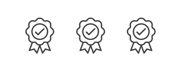Obraz premium Three black outline ribbons with checkmarks seal badge