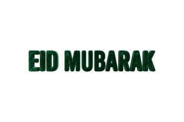 Vibrant Green Three Dimensional Eid Mubarak Greeting Text on Isolated White Background
