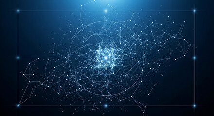 Obraz premium Futuristic abstract digital network with interconnected glowing data points and lines