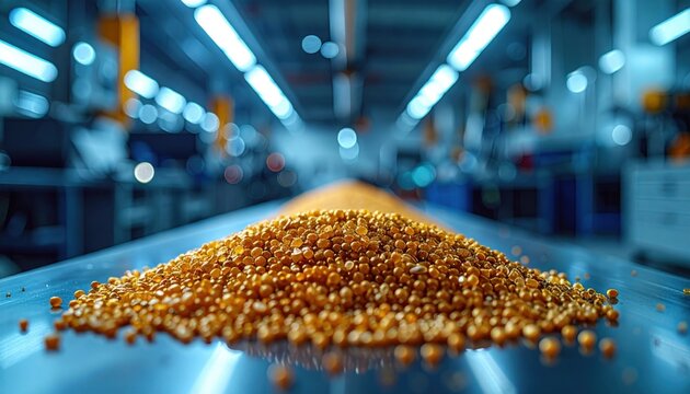Close-up of solid propellant grains in a manufacturing facility, ready for ballistic missile production