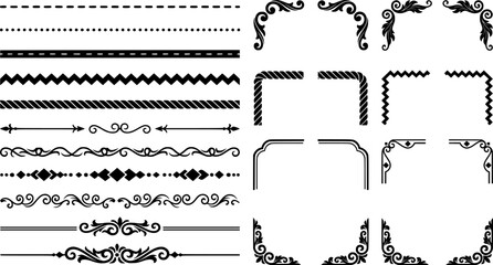 Obraz premium Collection of Decorative Line Dividers and Borders in Black and White Vector Graphics 