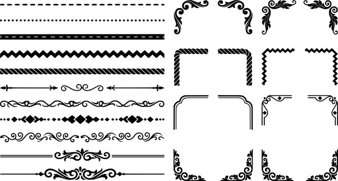 Collection of Decorative Line Dividers and Borders in Black and White Vector Graphics
