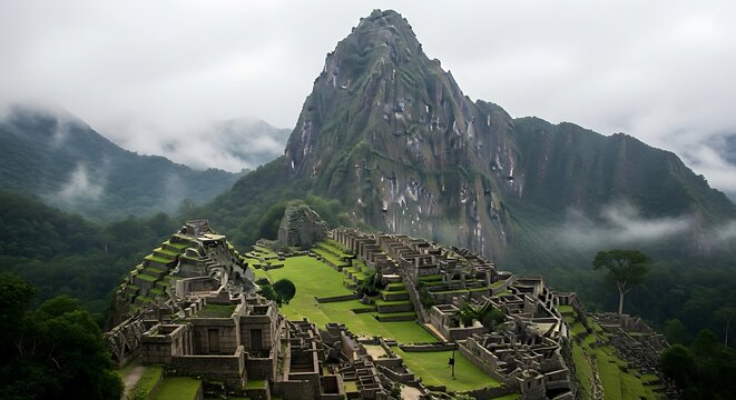 Machu Picchu ancient Inca ruins Peru.