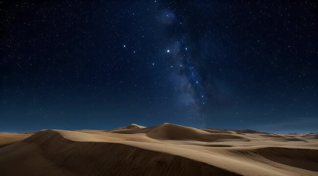 Spectacular night view of desert landscape illuminated by starry sky and milkyway