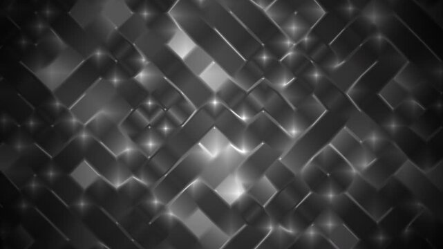 Abstract Shimmering Woven Texture Background with Moving Light. The surface resembles interlaced panels or braided structures that shimmer as highlights glide across the geometry.
