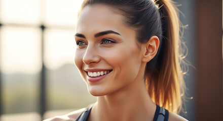 Happy Young Woman Smiling Outdoors with Ponytail