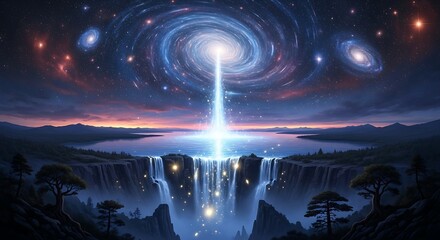 Obraz premium Galactic light beam in the universe.