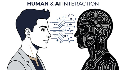 Human and artificial intelligence interaction, digital connection between minds