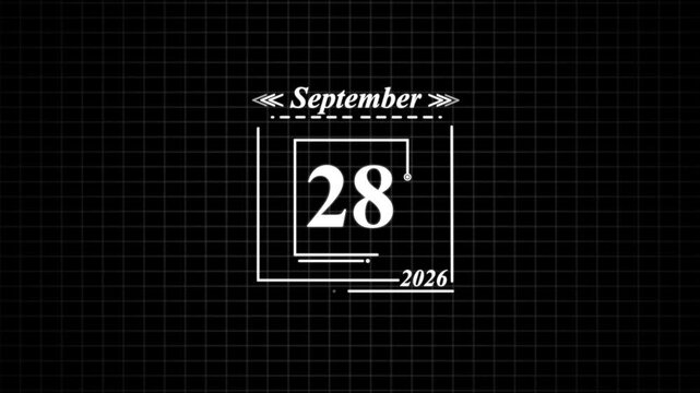 September 28th 2026 Calendar Date Display. Highlighting date Very important date on the calendar.