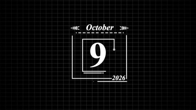 October 9th 2026 date display with grid background. Highlighting date Very important date on the calendar.