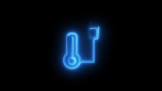 neon temperature thermostat icon connected to electric plug symbolizing smart energy control, heating system and power management technology. Futuristic white neon line icon