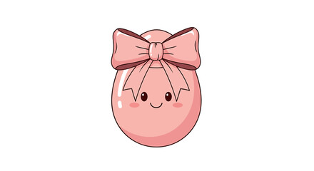 Fototapeta premium Celebrating Easter with a charming pink egg icon, smiling face and elegant bow, centered on a plain white background, perfect for festive graphics
