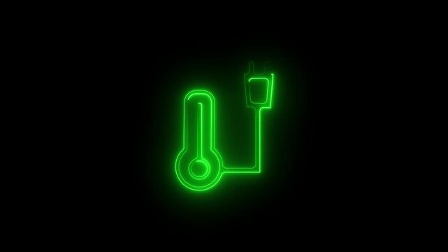 neon temperature thermostat icon connected to electric plug symbolizing smart energy control, heating system and power management technology. Futuristic white neon line icon