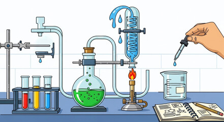 Laboratory Equipment and Chemical Experiment Setup. © Yanto