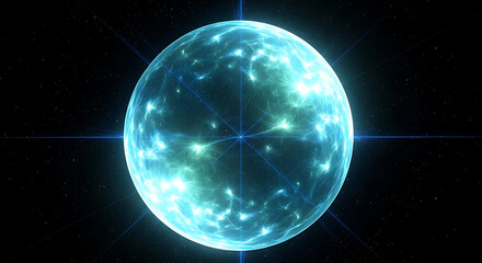 Obraz premium Abstract Glowing Blue Orb with Interconnected Digital Network and Energetic Light Patterns in Space