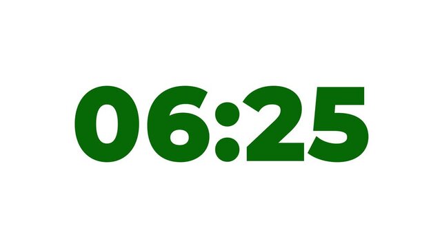 7 minutes Digital countdown. Seven minute countdown timer animation on white background.