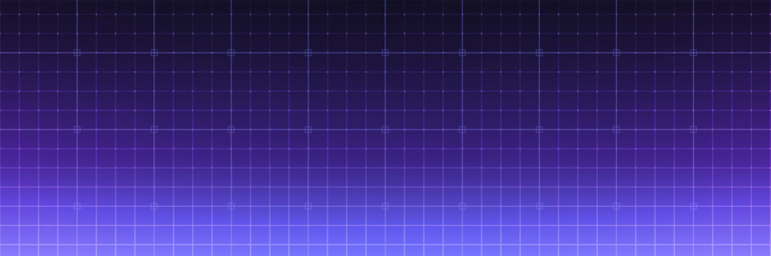 Abstract technology background. HUD with glowing grid, square nodes and purple blue gradient. Futuristic digital backdrop for data, innovation, interface or tech presentation. Vector Illustration.