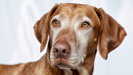 Beautiful senior dog with gentle brown eyes looking directly at camera
