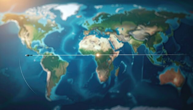 Ballistic Trajectory Arc Superimposed Over a Detailed World Map