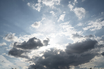 Fototapeta premium Beautiful image of blue sky with clouds and bright sun.