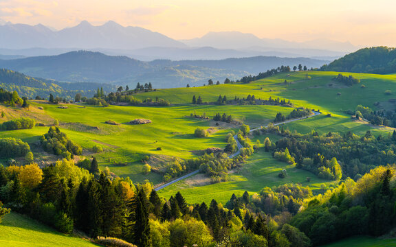 Mountain landscape in the Pieniny National Park at the foot of the Tatra Mountains