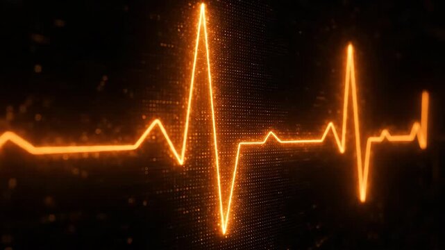 Glowing orange heartbeat pulse line animating on dark background for medical and health content