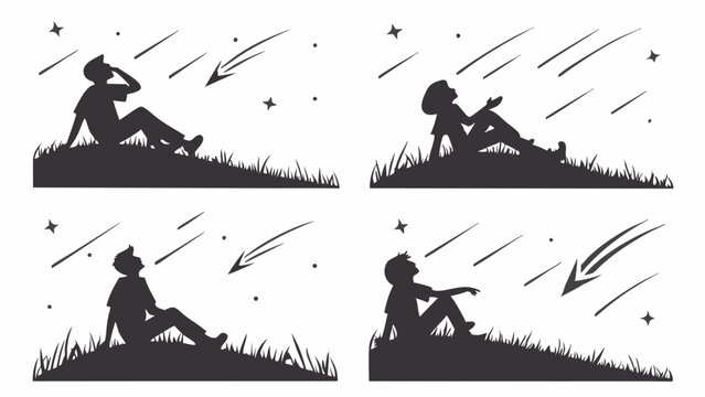 Silhouettes of People Gazing at Shooting Stars Meteor Shower Outdoors for Astronomy Events and Night Sky Wonder