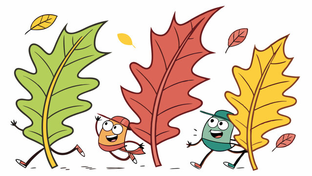 Joyful Autumn Leaves Characters Running Together Seasonal Fall Celebration Web Banner Design