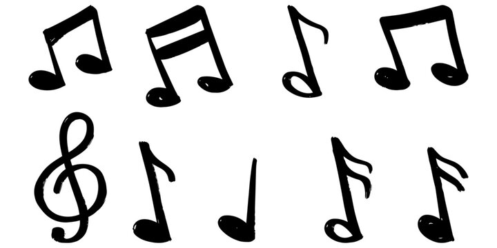Hand drawn Musical Notes and Treble Clef Vector Illustration Set.