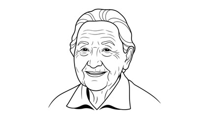 Obraz premium Portrait of a Smiling Senior Woman, Minimalist Line Art Illustration.