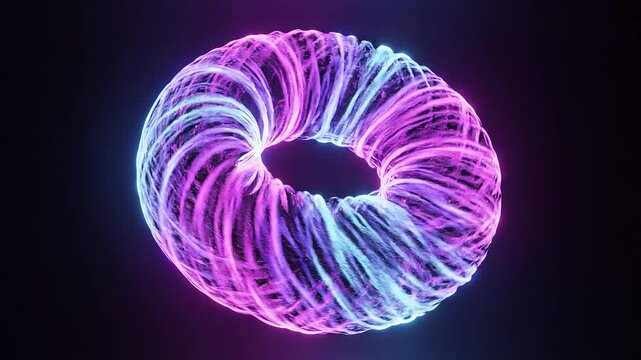 Abstract glowing torus shape against black background for digital design