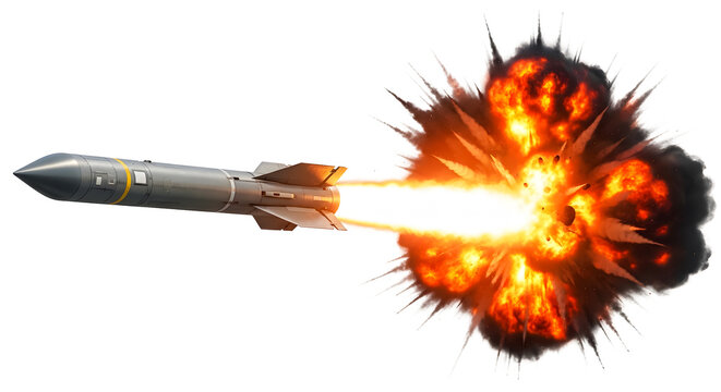 missile flying with fire isolated on transparent png