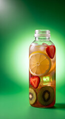 Fresh fruit infused water with lemon, strawberry, and kiwi in a glass jar