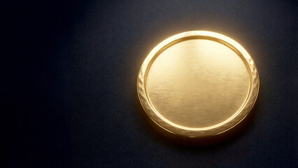 A blank shiny gold coin or medal on a dark luxurious background.