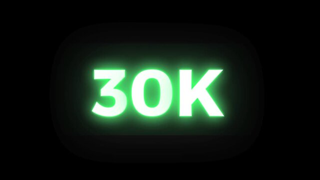 30K Glowing Green Neon Text Animation on Dark Black Background	