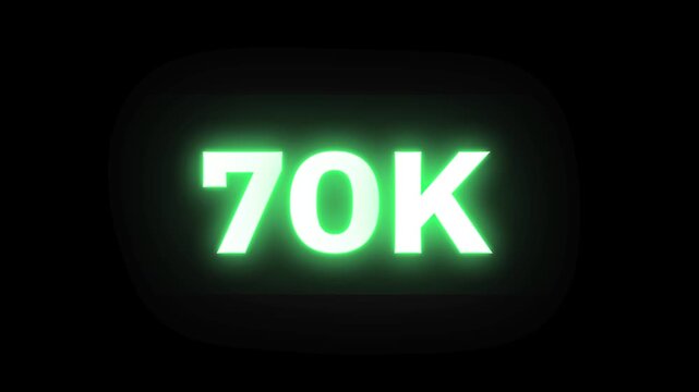 70K Glowing Green Neon Text Animation on Dark Black Background	