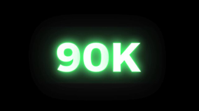 90K Glowing Green Neon Text Animation on Dark Black Background	